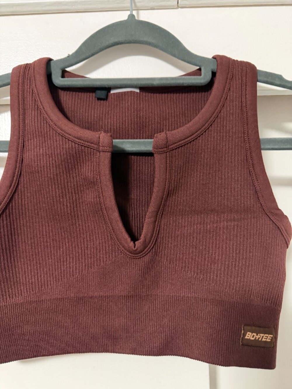Bo+Tee Women's Ribbed Sports Bra Top in Dark Brown in Dark Brown - Picture 5 of 5
